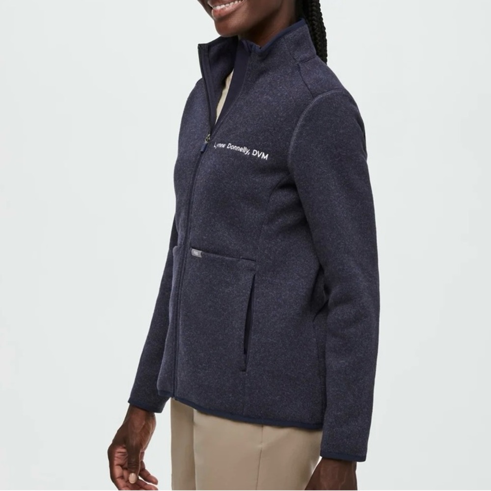 Figs Heather Navy on shift sweater jacket